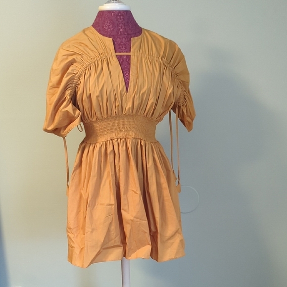 Misa Los Angeles Golden Ruched Short Sleeve Mini Dress, US XS - Picture 1 of 6